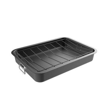 Hastings Home Nonstick Roasting Pan with Angled Rack and Removeable Tray to Drain Fat and Grease