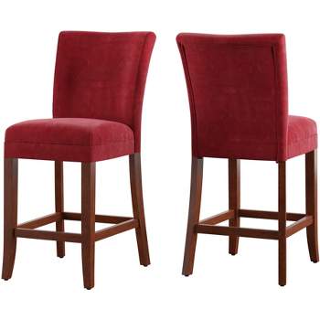 Set of 2 24" Melendez Classic Upholstered High Back Counter Height Barstools Red - Inspire Q