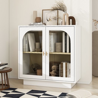31.1"Storage Cabinet with Acrylic Door for Living Room, Dining Room, Study,White