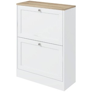 Munora Slim Shoe Storage Cabinet with 2 Flip Drawers & Adjustable Shelves for 12 Pairs, White & Light Oak - 1 of 4