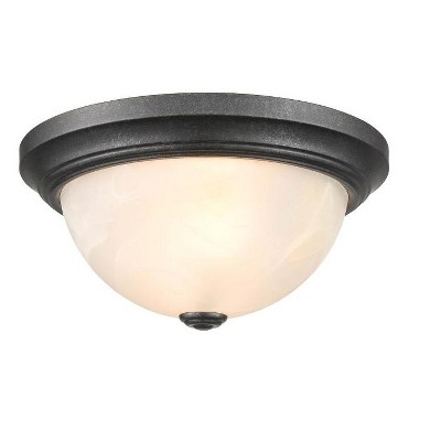 Matte Black and Chrome Glass Bowl Flushmount Light