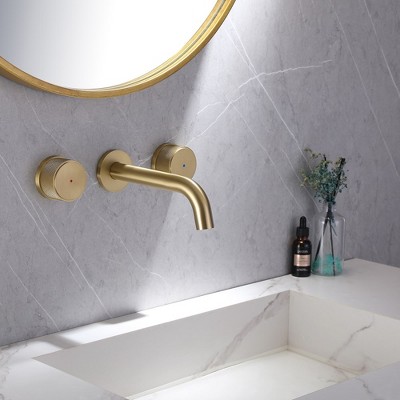 Brushed Gold Two-Handle Wall Mounted Bathroom Faucet