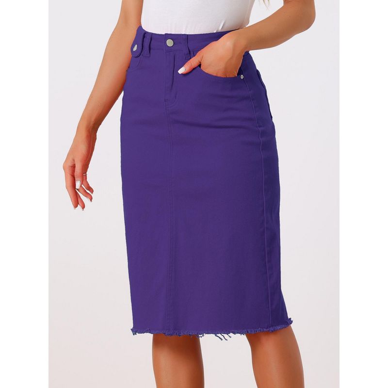 Allegra K Women's Casual High Waist Back Vent Short Denim Skirts, 2 of 5