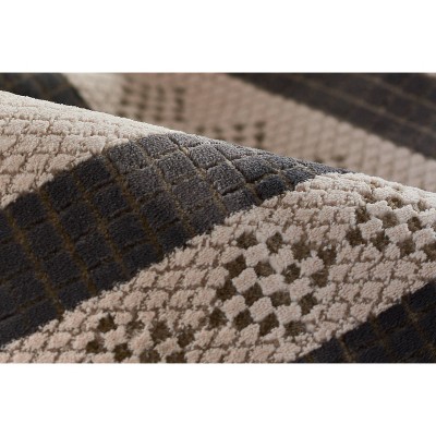 Large Black and Ivory Geometric Synthetic Area Rug