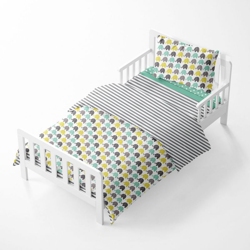 Bacati - Elephants Mint/Yellow/Gray 4 pc Toddler Bedding Set, 2 of 10