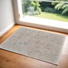 Tan Brown and Blue Floral Hand Woven Distressed Area Rug With Fringe - 2 of 4