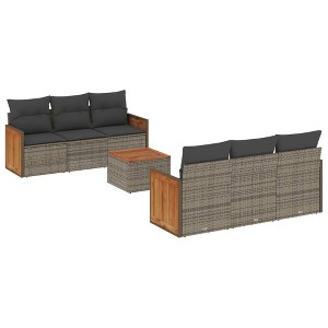 vidaXL 7 Piece Patio Sofa Set with Cushions - Gray Poly Rattan - 1 of 4