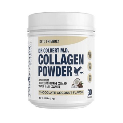 Divine Health - Hydrolyzed Type I, II & III Collagen Drink Mix Powder - Sugar Free Chocolate Coconut Flavor - 22.22oz
