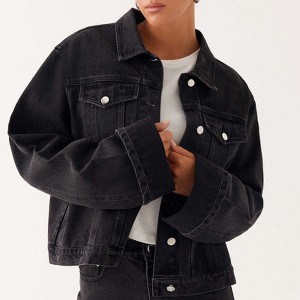 EadianDree Womens Denim Jacket Cropped Oversized Long Sleeve Jean