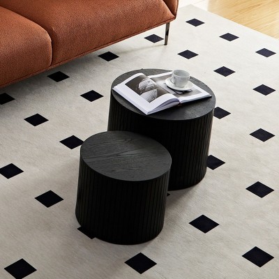 NicBex Modern Nesting Coffee Table with Stripes Design, Center Coffee Bar with Storage Space, Round End Table Set of 2 for Living Room, Bedroom