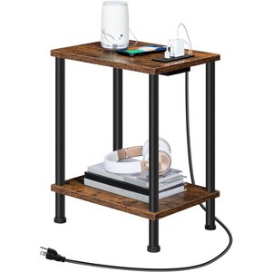 Side Table with Charging Station, End Table with USB Ports and Outlet, Nightstand with 2-Layer Storage Shelves - 1 of 4