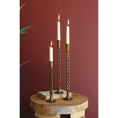 Antique Brass Candle Holders – Set of Three Metal Taper Stands by Kalalou