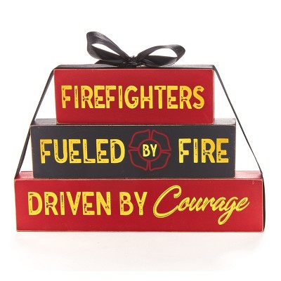 Lakeside Firefighter Block Set - Inspirational Wood Tabletop Sign with Farmhouse Look