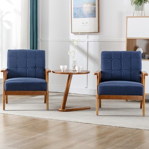 Dolonm Mid Century Modern Arm Chair with Wood Frame Set of 2,PU Leather Reading Armchair and Table - 1 of 4