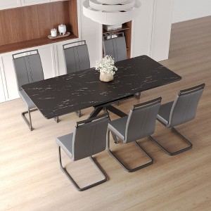 NicBex 62.4"-78.15" Dining Table Set for 6 Modern Extendable Dining Table with Metal Base with 6 Upholstered Chairs - 1 of 4