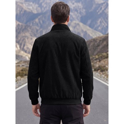 INSPIRE CHIC Men's Corduroy Lined Full Zip Trucker Shacket Vintage Winter Bomber Coat Jacket with Pockets Large Black — фото 3