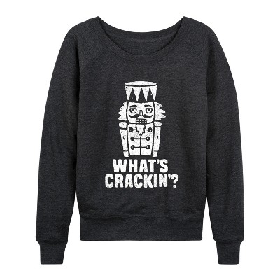 Women's - Instant Message - Whats Crackin Lightweight French Terry Wide Neck Long Sleeve Graphic Shirt