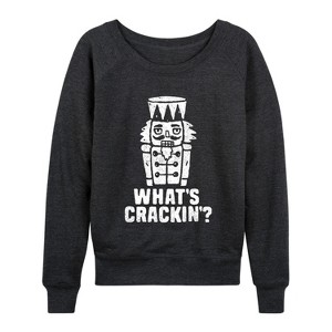 Women's - Instant Message - Whats Crackin Lightweight French Terry Wide Neck Long Sleeve Graphic Shirt - 1 of 4