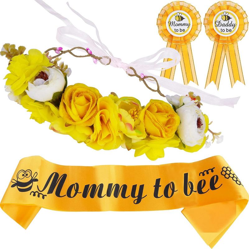 DoraDreamDeko Mommy & Daddy To Be Flower Crowns sash and tiara - Yellow, 3 of 4