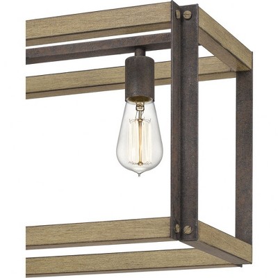 Rustic Black and Natural Walnut 5-Light Island Pendant Chandelier