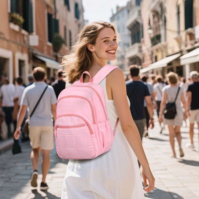 Unique Bargains Large Capacity Casual Work Fashion Quilted Laptop Backpack Pink — фото 2