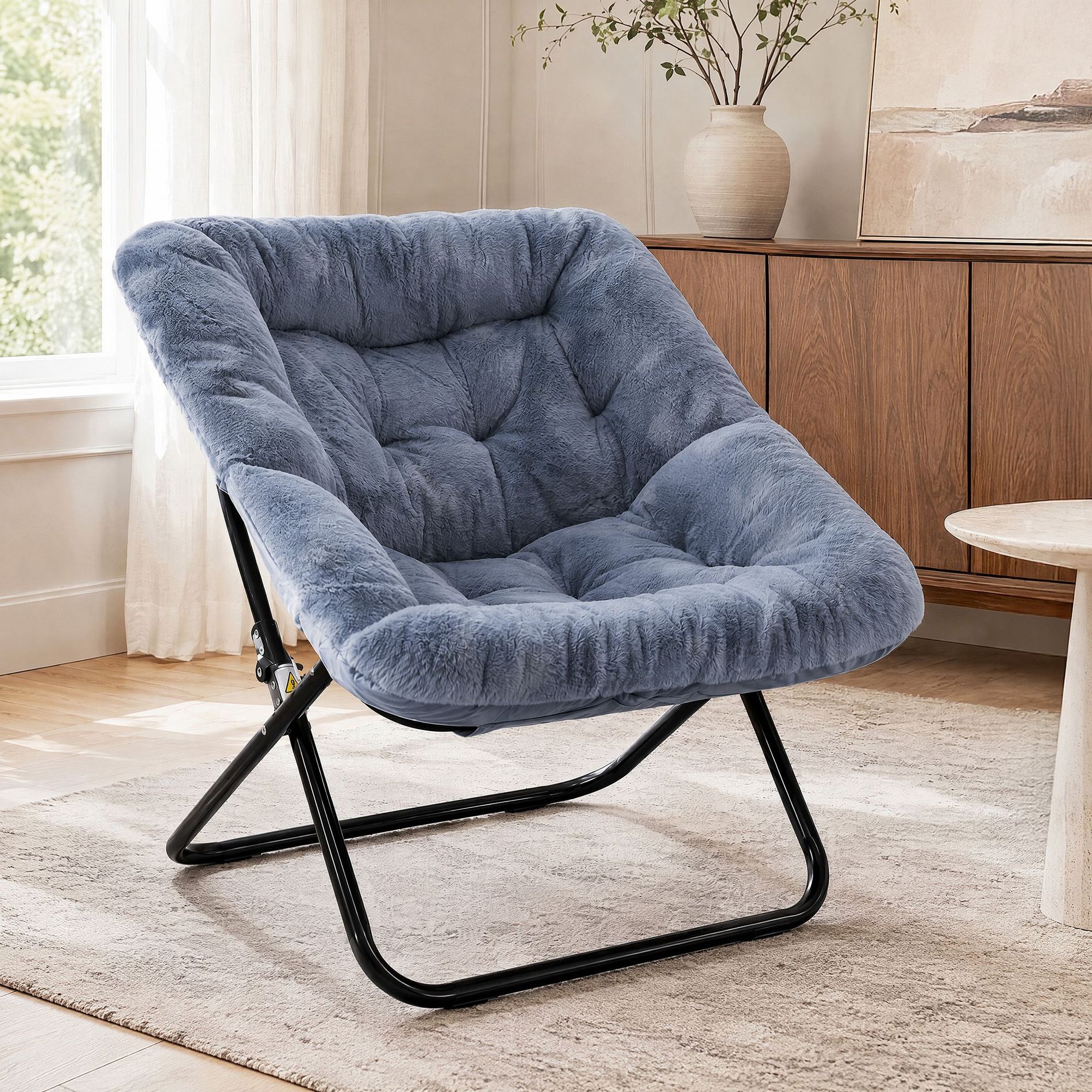 JIONJOY Soft Faux Fur Folding Lounge Chair - Large Size for Adults/Teens, Foldable Reading Chair