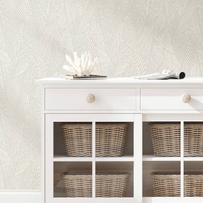 Taupe and White Woven Reed Stitch Peel and Stick Wallpaper