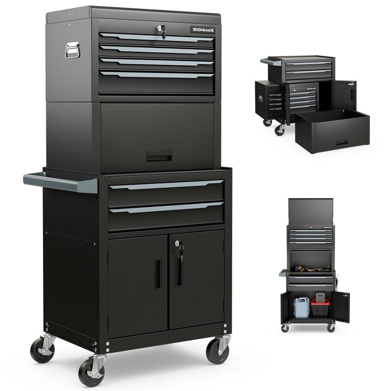 Ironmax 6-Drawer Rolling Tool Chest 3-in-1 Heavy-Duty Storage Cabinet with Universal Wheels Black, 1 of 11