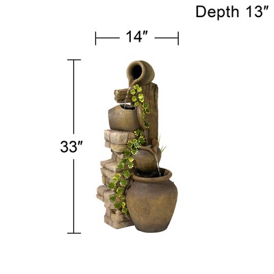 Rustic Brown Ceramic and Faux Stone Cascading Outdoor Fountain