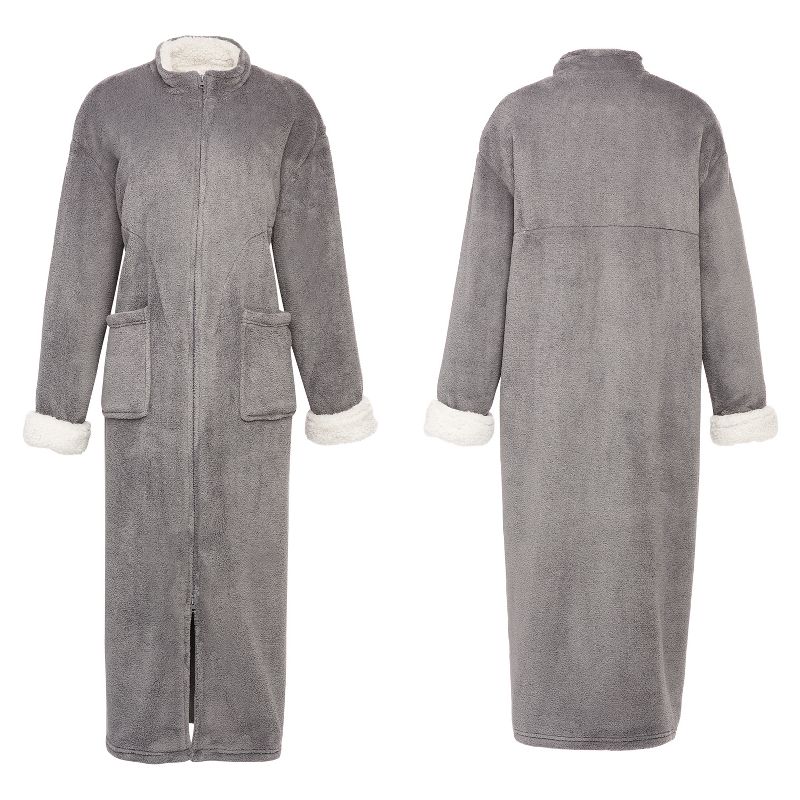 Women's Zip Up Fleece Robe, Soft Warm Plush Oversized Zipper Bathrobe, 5 of 9