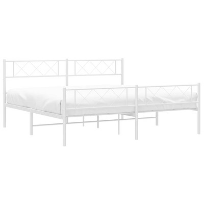 Vidaxl White Metal Bed Frame With Headboard, Footboard & Metal Slats ...