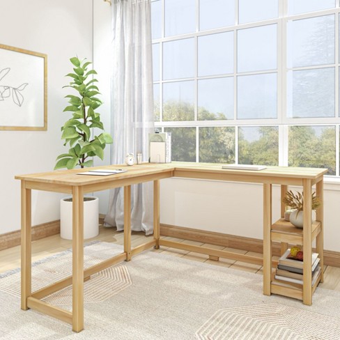 Plank+beam Corner Desk With Shelves, L-shaped Desk For Bedroom, Home ...