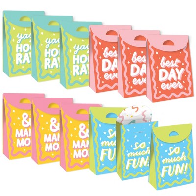 Big Dot of Happiness Party Time - Happy Birthday Gift Favor Bags - Party Goodie Boxes - Set of 12