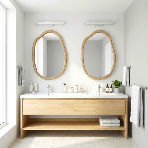 Wooakway 1PC/2PC Brown Wooden Oval Wall Mirror Vanity Farmhouse Decorative Mirrors with Irregular Edges for Bathroom Bedroom Entryway Living Room - 1 of 4