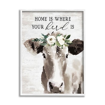 Stupell Your Herd Is Boho Floral Cow Framed Giclee
