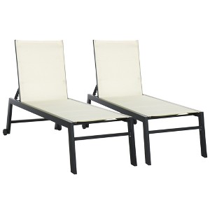 Outsunny Chaise Lounge Outdoor Pool Chair Set of 2 with Wheels, Five Position Recliner for Sunbathing, Suntanning, Breathable Fabric, Cream White - 1 of 4