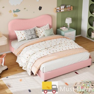 Jojoka Modern Bed Frame Upholstered in Soft Boucle Fabric, Sturdy Wooden Slats, No Gap Headboard, Easy Assembly, No Box Spring Needed - 1 of 4