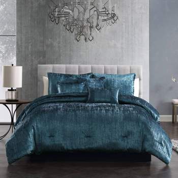 7pc Queen Turin Crinkle Velvet Comforter Set Blue - Riverbrook Home