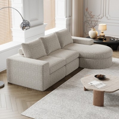 Modern Curved Chenille Sectional Sofa with Chaise Lounge, Convertible L-Shaped 3-Seat Modular Couch for Living Room & Bedroom–The Pop Home
