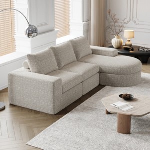 Modern Curved Chenille Sectional Sofa with Chaise Lounge, Convertible L-Shaped 3-Seat Modular Couch for Living Room & Bedroom–The Pop Home - 1 of 4