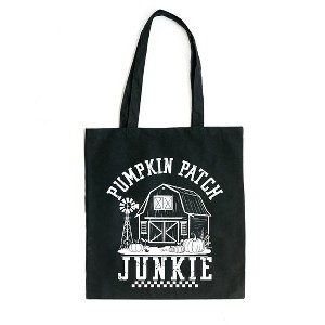 City Creek Prints Pumpkin Patch Junkie Barn Canvas Tote Bag - 15x16 - Black - 1 of 1