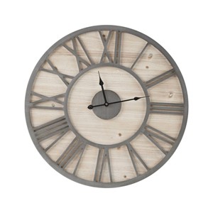 GlasFlength Wall Clocks Rustic Wood Timepiece Roman Numeral Elegant Simple Design for Modern Living Spaces, Beige, 23.6"*1.77"*23.6" - 1 of 4