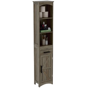 HOMCOM Farmhouse Narrow Bathroom Storage Cabinet with Recessed Drawer, Tall Slim Storage Cabinet with Barn Door - 1 of 4