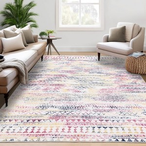 Small Throw Rug for Bedroom Kitchen Entryway - Boho Vintage Non-Slip Washable Mat, Oriental Soft Stain Resistant Low Pile Carpet - 1 of 4