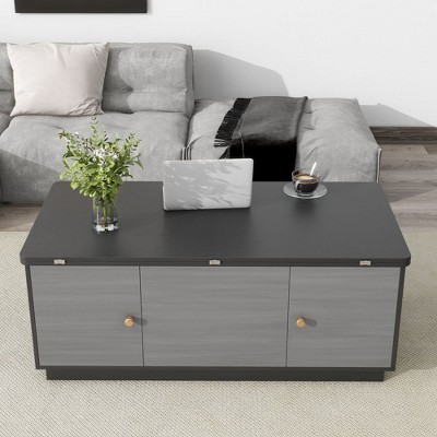 Modern Lift Top Coffee Table, Multi-functional Rectangle Coffee Table With Hidden Compartment Storage Cabinet for Living Room Office Black