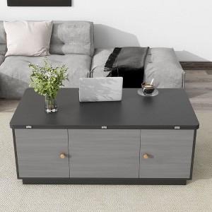 Modern Lift Top Coffee Table, Multi-functional Rectangle Coffee Table With Hidden Compartment Storage Cabinet for Living Room Office Black - 1 of 4