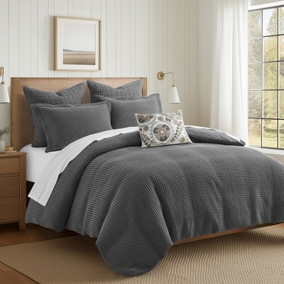 Gray Cotton Waffle Queen Duvet Cover Set