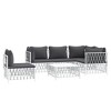 vidaXL 6 Piece Patio Lounge Set with Cushions White Steel - 3x corner + 2x middle + table - 3 of 4