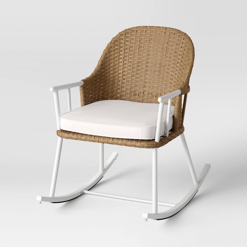 Windsor Steel &#38; Wicker Outdoor Patio Chair, Rocking Chair White - Threshold&#8482; designed with Studio McGee, 1 of 8