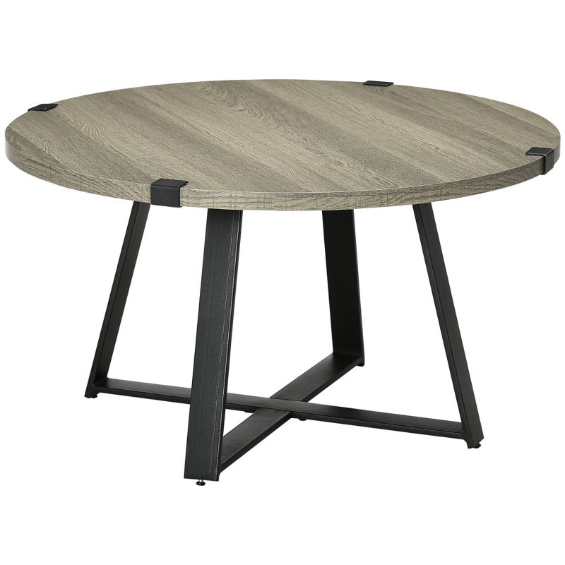 HOMCOM Round Coffee Table, Accent Center Table Steel Legs Living Room Furniture, Wooden Coffee Table, Light Gray, 1 of 7